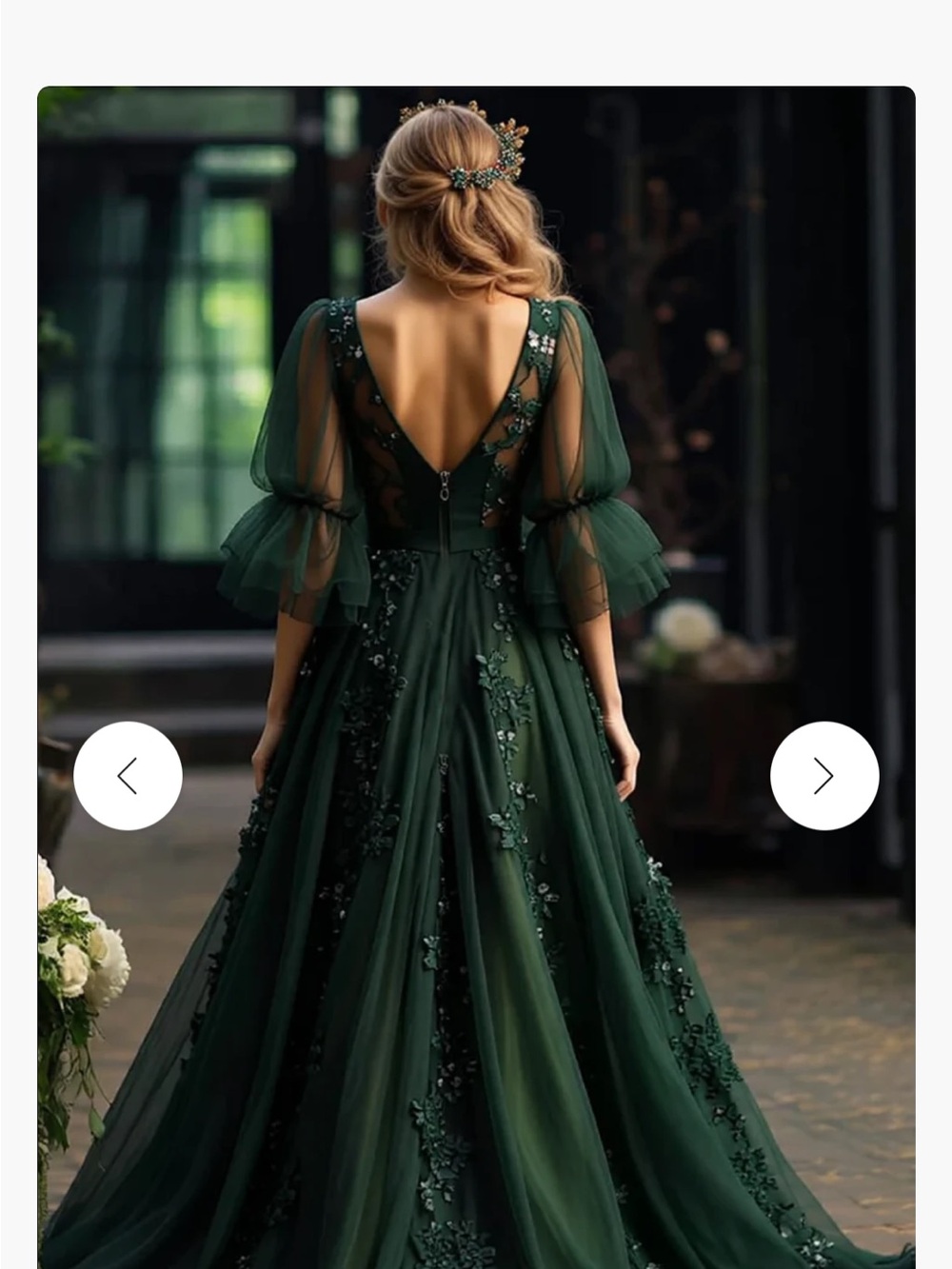 Elegant Forest Green Embellished Tulle Maxi Dress